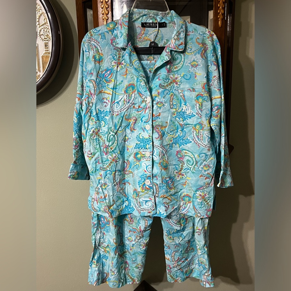Lauren Ralph Lauren Aqua Paisley Button-Up Pajama Set